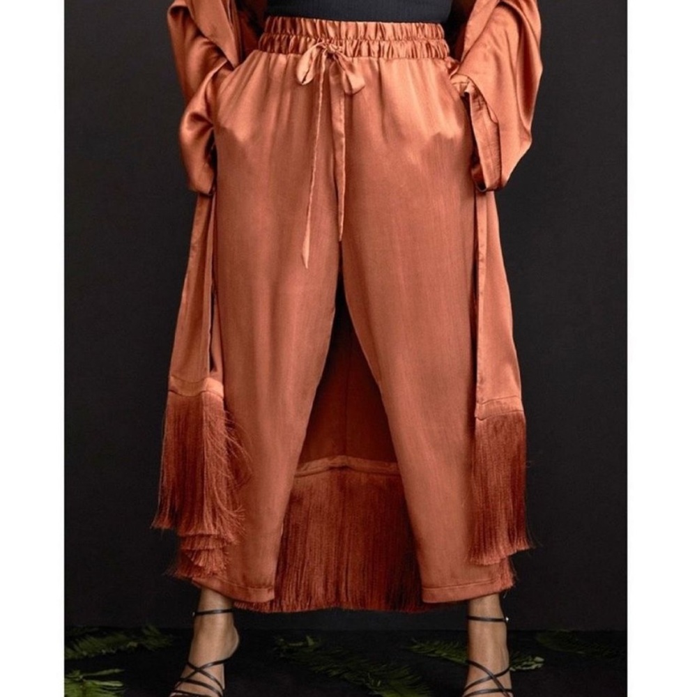 Eloquii Rust Fringe Wide-Leg Pants